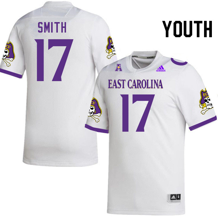 Youth #17 Anthony Smith ECU Pirates College Football Jerseys Stitched-White